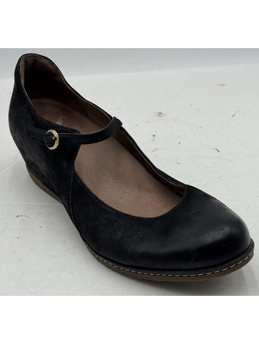 Dansko Loralie Women's Mary Jane 10.5-11 Black Leather Round Toe Wedge Shoes